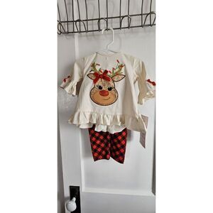 NWT Rare Editions 2pcs set top and pants reindeer and bow‎ ties 18Month